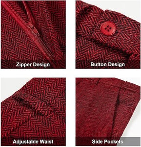 Men British Style Wool Polyester Business <b>Suit</b> Vest Pants Set V-Neck Single Breasted <b>Red</b> Formal Wear - Product Image 4
