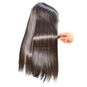 Perruque naturelle noire lisse longue en dentelle complète, cheveux vierges vietnamiens, dentelle suisse, taille moyenne - Product Image 3