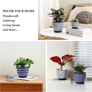 Macetas de Barro EOB de 5.6 Pulgadas, Diseño Bohemio, Macetas para Flores de Interior con Orificio de Drenaje y Plato, Juego de Decoración para el Hogar - Product Image 4