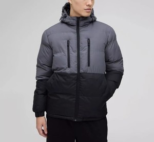 Custom OEM Men's Winter Two Tone Puffer <b>Jacket</b> <b>Hooded</b> Thick Warm <b>Padded</b> Coat Zipper Chest Pocket Outdoor Quilted <b>Jacket</b> - Product Image 1