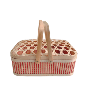 Cesta de Bambú Rectangular Festiva para Picnic con Tapa de Tejido Abierto, Cesta Decorativa de Madera con Doble Asa para Té y Pasteles, Baúl de Almacenamiento - Product Image 4