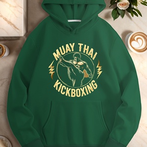 Sudadera con Capucha Vintage de Muay Thai y Kickboxing, Estampado por Transferencia Térmica, Informal para Mujer, Tejida, 100% Poliéster, para Otoño - Product Image 4
