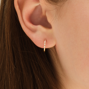 Baguette Lab Grown Diamond Huggie Hoop Earrings 14K Yellow Gold IGI Certified Luxury Minimalist Modern Everyday Party Jewelry - Product Image 4