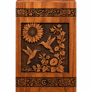 Hand Carved American Style Acacia Wood Cremation Urn Storage Large Adult <b>Memorial</b> Tree Life Engraving 200/220 Cubic Funeral - Product Image 3