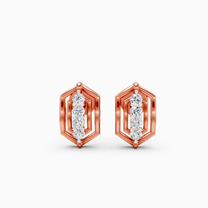 Pendientes de tuerca con líneas geométricas y diamantes cultivados en laboratorio de 0.16 quilates en oro rosa, amarillo y blanco de 14 quilates - Product Image 3