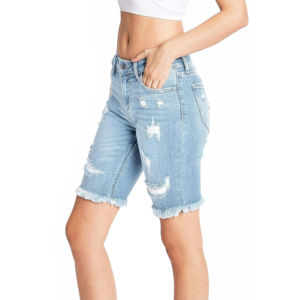 Shorts de Mezclilla Ajustados de Cintura Media para Mujer, Casuales de Verano, con Cierre de Botones, Bordados, Lavado Claro Personalizado, 100% 400g - Product Image 2