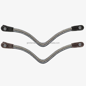 Bandeau de tête de cheval en cuir anglais noir incurvé, orné de cristaux transparents et de perles, sur mesure, best-seller - Product Image 4