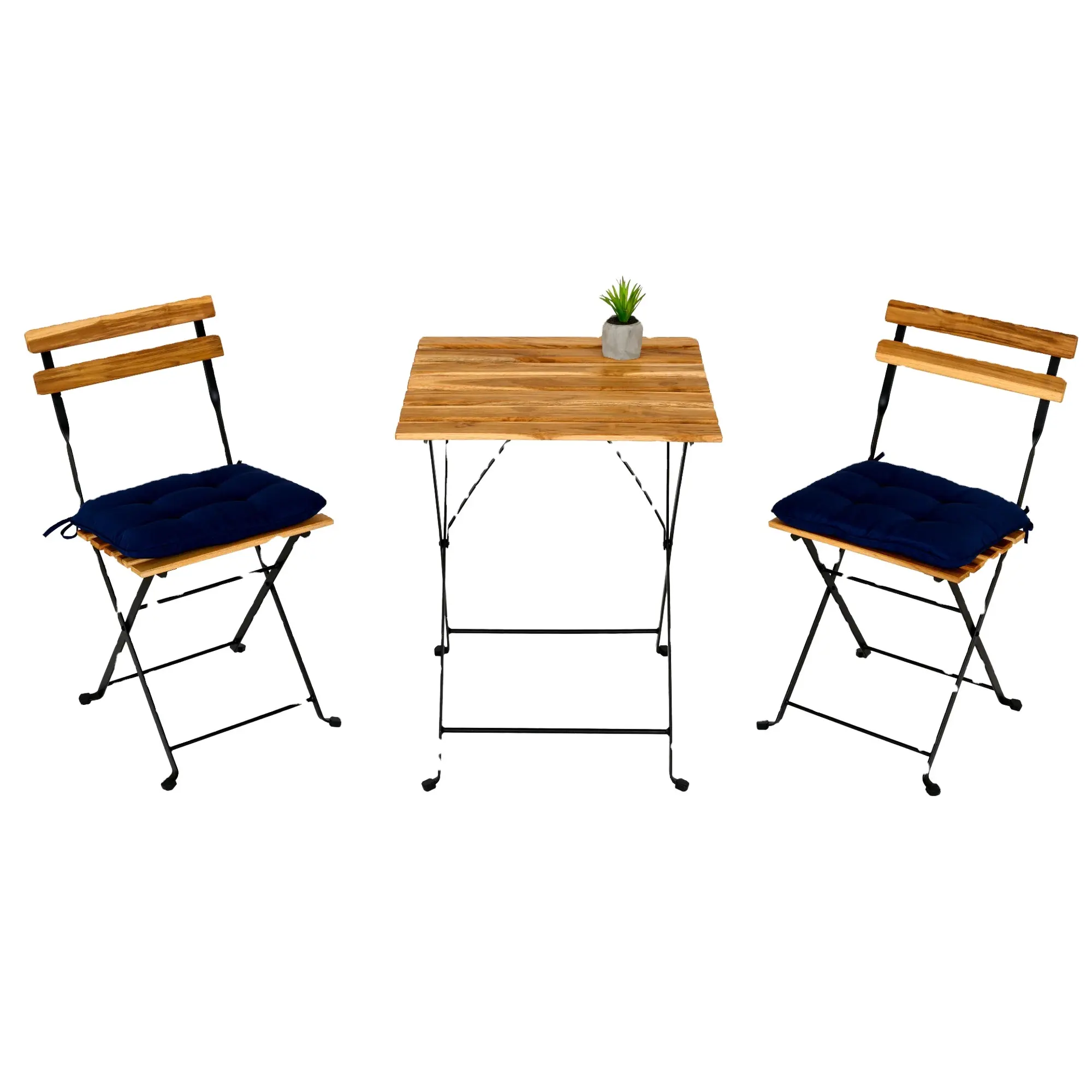 Neuankömmlinge Bistro tisch und 2 Stühle aus Akazien holz und Stahl kompakt für Gartenmöbel aus Vietnam