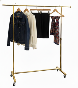 Porte-vêtements moderne en acier inoxydable doré pour hommes, femmes et enfants, avec rail à roulettes mobile, en carton - Product Image 1