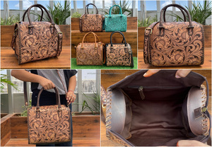 Lona de cuero genuino de gran capacidad a la moda para viajes de corta distancia, nuevo diseño, patrón de flores, Bolsa duradera - Product Image 3