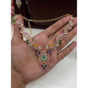 Indian Ethnic Cara American Diamond <b>Pearl</b> <b>Necklace</b> <b>Set</b>-Gold Plated Bridal Fine Jewelry - Product Image 4