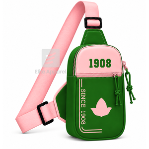 กระเป๋าคาดเอวแบบสั่งทำพิเศษ Alpha Kapa Alpha Sorority พร้อมโลโก้ปักด้านหน้า สีเขียวชมพู ปิดด้วยซิป ใช้ได้ทุกวันสำหรับผู้หญิง - Product Image 2
