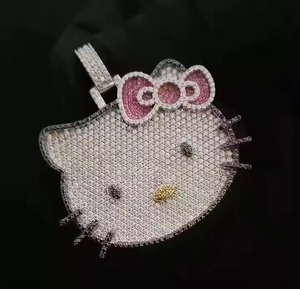 Pendentif Chat Animal Mignon Hip Hop en Argent 925 Plaqué Or Moissanite Hello Kitty Luxe Certifié Bijoux Breloques Fines - Product Image 4
