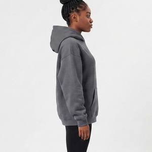Vente en gros OEM – Sweat à capuche gris épais en coton vierge, coupe oversize, haute qualité, avec logo personnalisé – Pulls et sweats à capuche pour femmes - Product Image 6