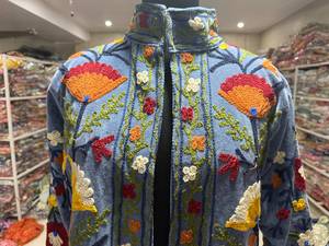 Women's Hand Embroidered Floral Velvet Blazer Mandarin Collar Full Sleeve Autumn Ethnic Style Jacket <b>gift</b> for her - Product Image 4