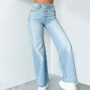 Pantalones vaqueros casuales de otoño para mujer, estilo streetwear, de pierna ancha, holgados, de cintura media, largos hasta el suelo. - Product Image 2
