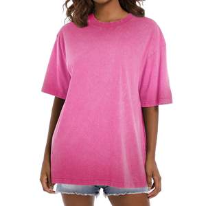 OEM Made 240 GSM Knitted Stone <b>Acid</b> Washed 100% Cotton Women's T-Shirt <b>Drop</b> Shoulder Oversized Custom Graphic Print Summer - Product Image 4