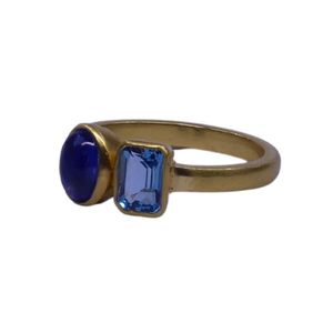 Wedding Wear 925 Sterling Silver Gold Plated Jewelry Blue Topaz Gemstone Women Wear Classic <b>Couple</b> <b>Ring</b> - Product Image 3