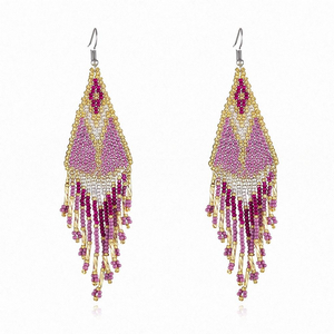 ต่างหูเม็ดลูกปัด 7 สี พู่ห้อยยาวสไตล์พื้นเมือง สำหรับงานแต่งงาน โดย MD HANDICRAFTS - Product Image 4