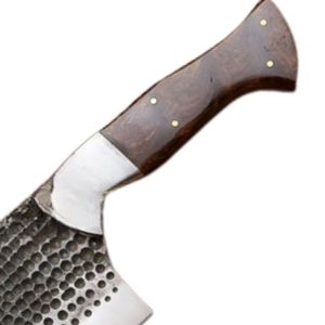 Couteaux à découper traditionnels faits à la main avec une large lame en acier, un manche en bois robuste et une fourreau en cuir pour la viande professionnelle - Product Image 4