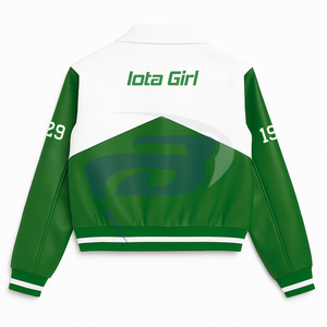 Chaqueta de Carreras Iota Phi Lambda IPL Sorority con Cierre de Cremallera, Chaqueta de Carreras Personalizada con Patrón de Llamas de Algodón de Alta Calidad - Product Image 3