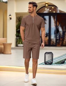 Ensemble short et t-shirt tricoté à col zippé pour homme – Tenue de sport d'été respirante et légère pour la course, l'entraînement et la gym – 100 % respirant et léger - Product Image 5