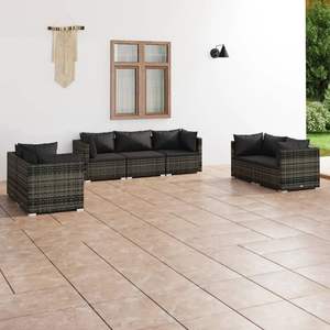 Conjunto de Muebles de Jardín de Ratán PE Gris con Acero con Recubrimiento en Polvo, Colección de Muebles Duraderos para Exteriores - Product Image 1