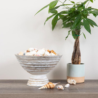 Bol de piédestal en bois antique blanc rustique fruits en bois de manguier et décor bol de pièce maîtresse de table polyvalent au prix d'usine
