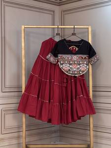 Women Ethnic Cotton Midi <b>Dress</b> Set Embroidered Black Top Cream <b>Tiered</b> Skirt Loose Fit Casual Wear Quick Dry All Season India - Product Image 6