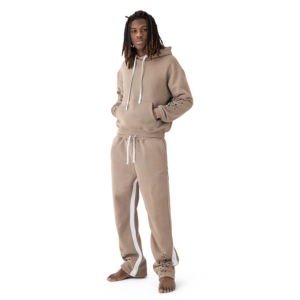 Conjunto Deportivo Informal para Hombre, Color Beige, con Capucha, Pantalones Largos, Color Sólido, con Bolsillos Laterales y Cordón Ajustable, Estilo Otoñal - Product Image 1