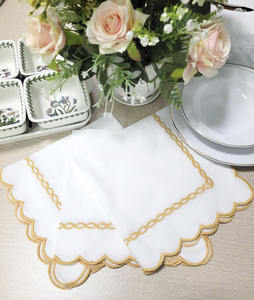 Servilletas de Mesa Cuadradas de Algodón con Borde Festoneado y Cadena Amarilla Bordada, Personalizadas al por Mayor, Duraderas para el Hogar, Bodas y Eventos - Product Image 3