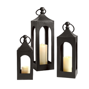 Ensemble de lanternes en métal noir, 3 tailles assorties, lanternes décoratives avec revêtement en poudre, au meilleur prix - Product Image 1