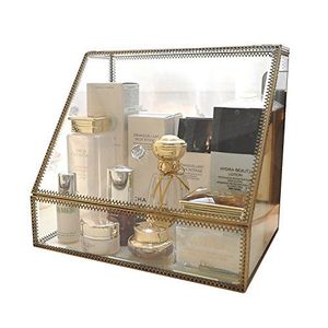 Designer Metal And Glass Makeup Display Organizer With Modern Style For <b>Vanity</b> <b>Table</b> Home Decoration - Product Image 1