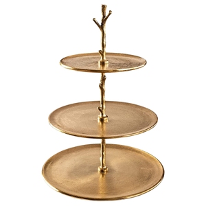 Wholesale Antique Gold Metal 2 <b>Tier</b> Serving Tray Scalloped Edge Cupcake Stand Decorative Leaf Handle Dessert Platter - Product Image 5