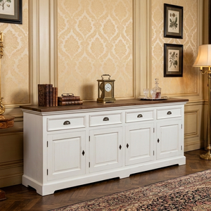 Commode contemporaine en teck massif Denade avec 8 tiroirs, meuble de rangement pour salon - Product Image 1