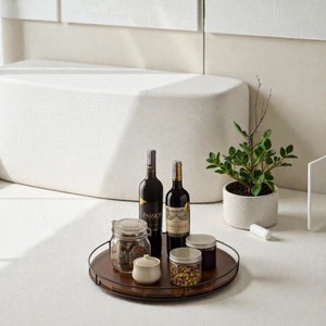 Reliable Round Wooden Lazy Susan Plate with Metal Stand 22cm Minimalist Design Lazy Susan - Product Image 3