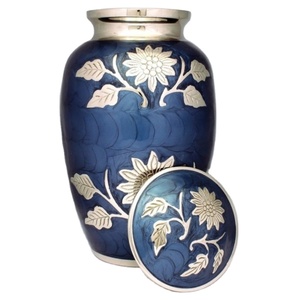 โกศบรรจุอัฐิโลหะสลักลายดอกไม้สีน้ำเงินแบบคลาสสิก สไตล์อเมริกัน สำหรับผู้ใหญ่ ลดราคา - Product Image 1