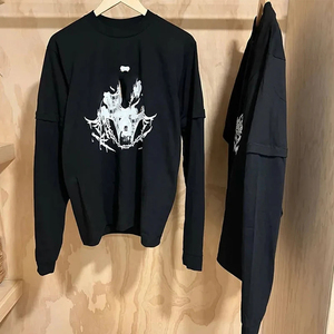 เสื้อยืดโอเวอร์ไซส์ผ้าคอตตอนเนื้อหนา พิมพ์ลาย DTG คุณภาพสูง ล้างสีแบบ Dirty Wash ประดับมุกและอัญมณี แขนยาวสองชั้น แบบครอป - Product Image 6