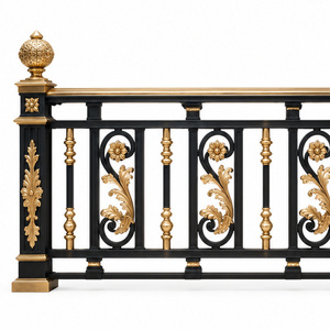 Barandillas de Hierro Negro Regal con Trabajos Florales Dorados y Postes Decorativos con Remates Dorados para Arquitectura Histórica - Product Image 2