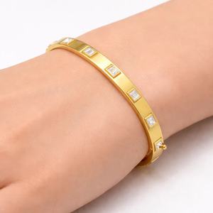 Square Cuff 925 Sterling <b>Silver</b> Gemstone 18k Gold Plated Elegant <b>Bangle</b> <b>Bracelet</b> For Women Gift - Product Image 1