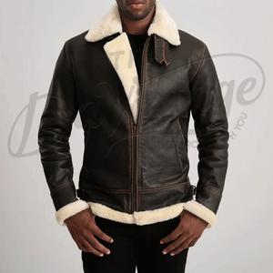Chaqueta de aviador B3 personalizada para hombre, abrigo de invierno cálido de piel de oveja, chaqueta bomber de cuero con efecto envejecido y ribete de piel. - Product Image 3