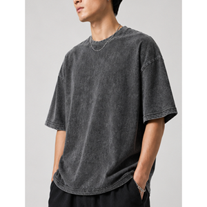 เสื้อยืดโอเวอร์ไซส์ผู้ชาย ล้างสีแบบแอซิดวอช ผ้าฝ้าย 100% สไตล์วินเทจ สตรีทแวร์ - Product Image 2