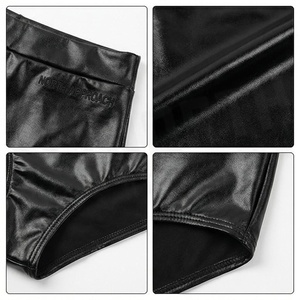 Women High Waist Swim Brief Solid Black Stretch Spandex Polyester <b>Bikini</b> Bottoms - Product Image 4