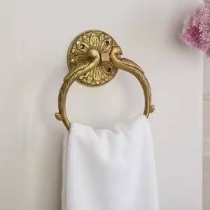 Elegant Gold Tone Metal Towel Ring With Crystal Knob Wall Mounted Bathroom Storage Holder Single Tier Circular Design Holder - Product Image 4