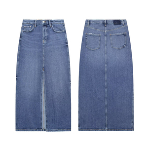 Custom High Quality Fashion Women's New Design Vintage Ladies Slit Straight Midi Blue Jeans Skirt Denim Jean Skirts for Women - Product Image 1