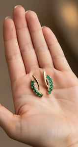 Pendientes de Aro de Plata de Ley 925 con Baño de Oro de 14K y Esmeralda, Sin Níquel, Sin Plomo, Elegante Regalo para Mujer, Aniversario, Fiesta - Product Image 2