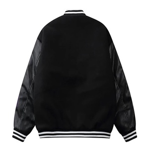 Black Varsity <b>Jacket</b> Unisex Polyester/Cotton <b>Mandarin</b> <b>Collar</b> Single Button Front Preppy Style Autumn Windproof Breathable - Product Image 2