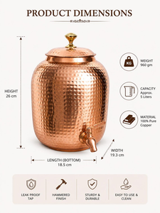 กระติกน้ำทองแดงตีลายแท้ 5 ลิตร ภาชนะเก็บน้ำทองแดงทำมือ - Product Image 2