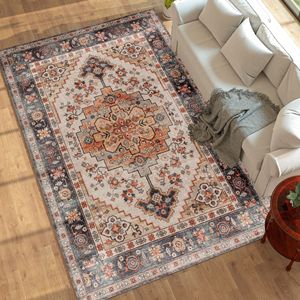 Tappeto Boho con Motivo a Medaglione 8x10, Antiscivolo, a Pelo Alto e Basso, per Soggiorno e Camera da Letto, Marrone Fulvo, Lavabile in Lavatrice - Product Image 2