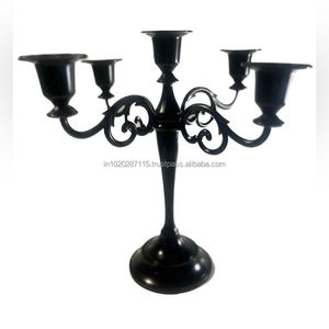 Elegant tall <b>black</b> iron <b>candelabra</b> for foyer entryway accents or as a dramatic feature for wedding ceremony aisles - Product Image 1